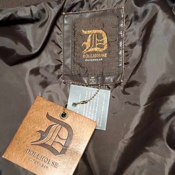 Adorable Dollhouse brown pleather bomber jacket - Picture 8 of 11